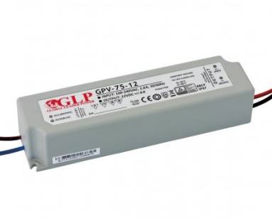Zasilacz elektroniczny do żarówek LED, 12V DC 75W 6A IP67, GPV-75-12