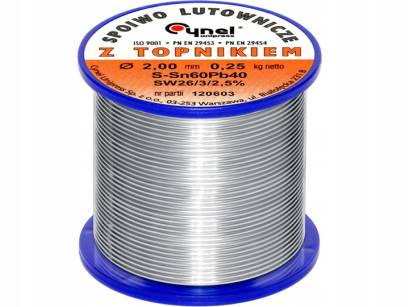 Cyna do lutowania z topnikiem, 250g, FI 2,0mm