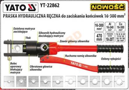 Praska ręczna hydrauliczna 16-300CU (240AL) L=470mm, KPL SZCZĘK 16-300, Toya 22862