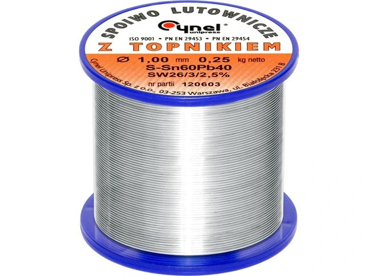 Cyna do lutowania z topnikiem, 250g, FI 1,0mm