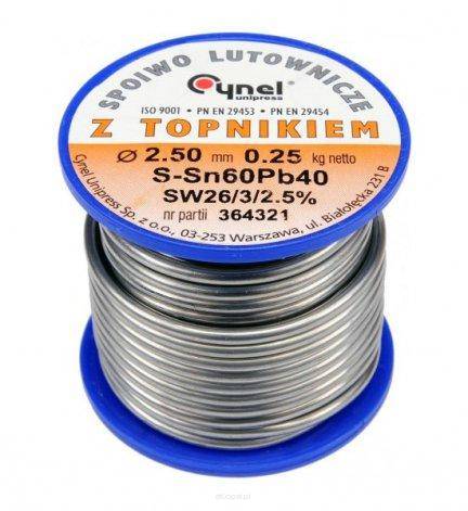 Cyna do lutowania z topnikiem, 250g, FI 2,5mm