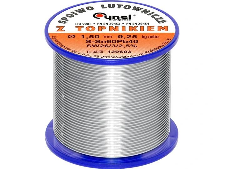 Cyna do lutowania z topnikiem, 250g, FI 1,5mm