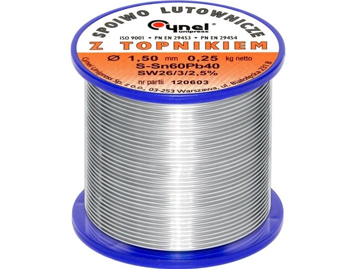 Cyna do lutowania z topnikiem, 250g, FI 1,5mm