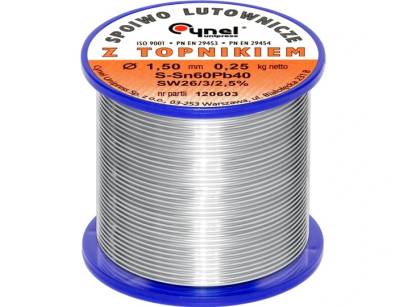 Cyna do lutowania z topnikiem, 250g, FI 1,5mm