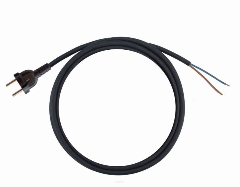 Przewód przyłączeniowy gumowy czarny, wtyczka prosta, długość 5m, WJ-24R 2X1 IP44 5m