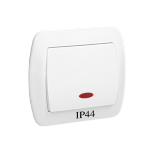 Wyłącznik pojedynczy hermetyczny IP-44 podświetlany, Akord biały