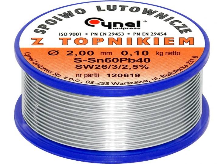 Cyna do lutowania z topnikiem, 100g, FI 2,0mm