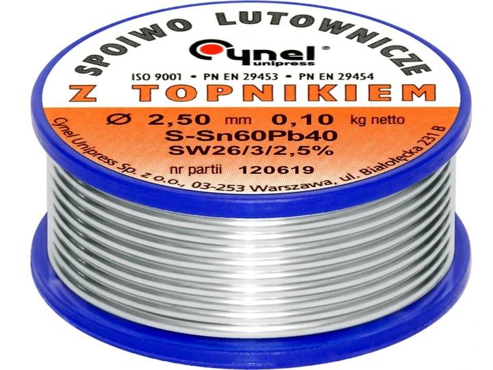 Cyna do lutowania z topnikiem, 100g, FI 2,5mm