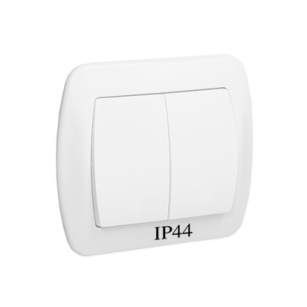 Wyłącznik świecznikowy (podwójny) hermetyczny IP-44, Akord biały