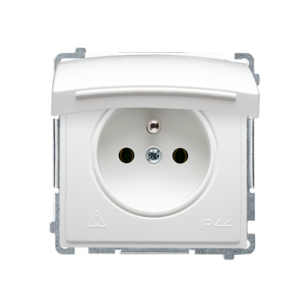 Gniazdo z uziemieniem i z klapką białą,  Simon Basic białe