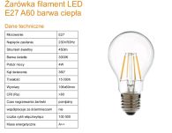 Żarówka filamentowa LED, E27, 4W, barwa biała ciepła - 2