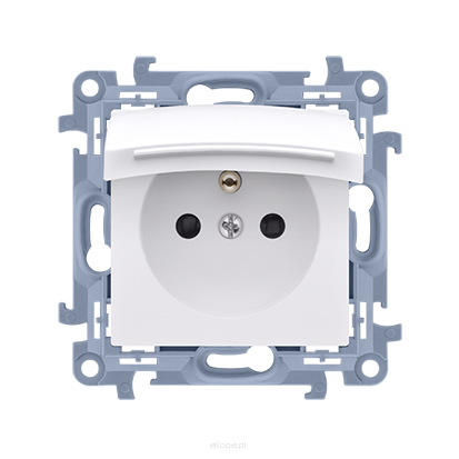 Gniazdo wtyczkowe pojedyncze IP44 z przesłonami torów prądowych - klapka w kolorze pokrywy Simon 10,  CGZ1BZ.01/11 biały 