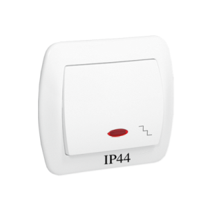Wyłącznik schodowy hermetyczny IP-44, podświetlany, Akord biały