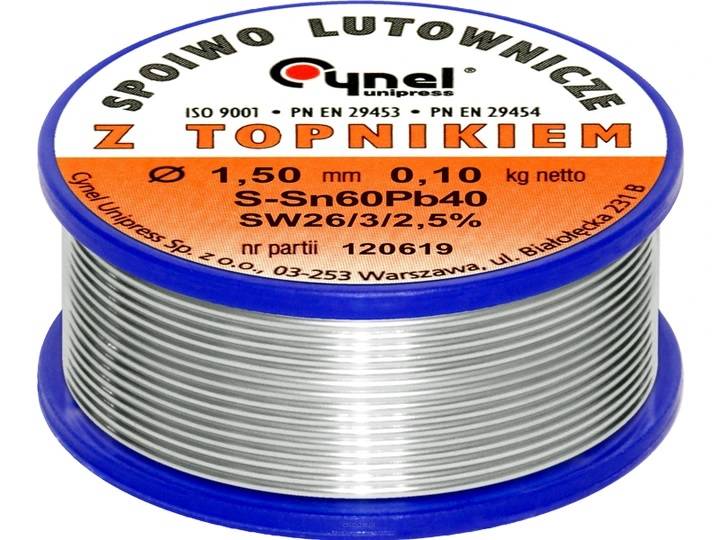 Cyna do lutowania z topnikiem, 100g, FI 1,5mm