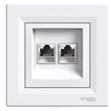 Gniazdo komputerowe podwójne 2xRJ45 kat 5e z ramką białe, EPH4400121 Asfora