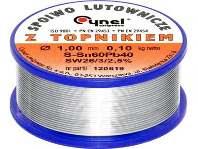 Cyna do lutowania z topnikiem, 100g, FI 1,0mm